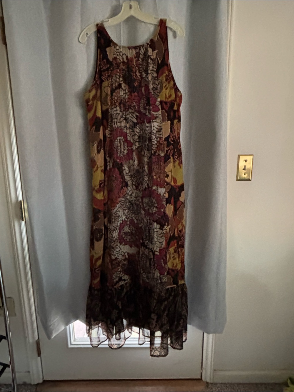 Chico's Floral Sleeveless Maxi Dress in Burgundy and Mustard